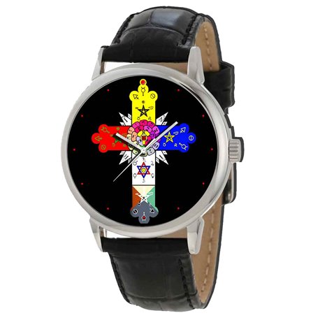 Rosicrucian Rose Cross Symbolic Art Gents Solid Brass Collectible Wrist Watch