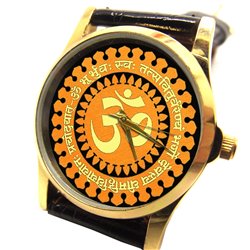 Saffron Hinduism "OM" with Gayatri Mantra. Rare Artwork. Hinduism Wrist Watch