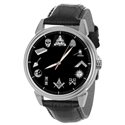 Masonic Symbols Classic Black and White Dial Freemasonry Solid Brass Wrist Watch
