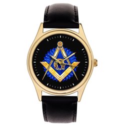 Sapphire Blue Art Simbolismo Masónico Freemasonry Divider & Scale Reloj de pulsera coleccionable lavado en oro