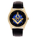 Sapphire Blue Art Simbolismo Masónico Freemasonry Divider & Scale Reloj de pulsera coleccionable lavado en oro