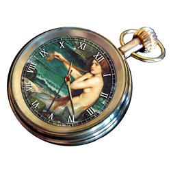 Vintage Mermaid Art Pocket Watch, 17 Jewels, Solid Brass, John William Waterhouse