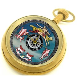 Diana / Artemis Hunting Scene Mock Pendulum Automaton Solid Brass Pocket Watch, 17 Jewels, 50 mm