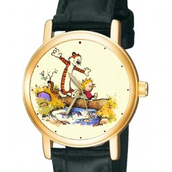 Calvin & Hobbes "Back to Nature!" Wrist Watch. Solid Brass Collectible Original Comic Art.