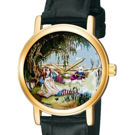 White Rabbit Alice in Wonderland Lewis Carroll Original Art Collectible Wrist Watch