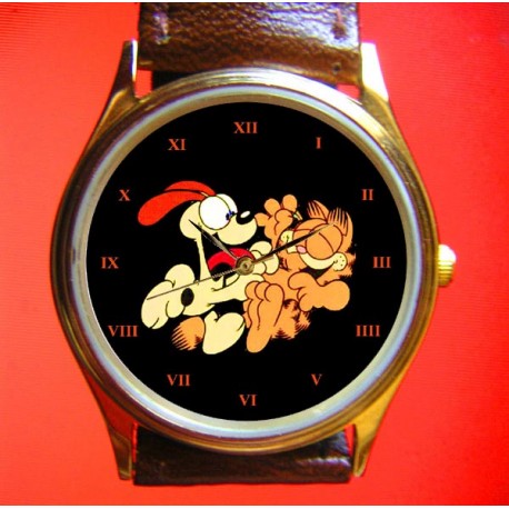Garfield,, the Lazy Cat, & Odie, the Slurpin' Dog, Vintage 30 mm Collectible Comic Art Solid Brass Wrist Watch