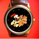 Garfield,, the Lazy Cat, & Odie, the Slurpin' Dog, Vintage 30 mm Collectible Comic Art Solid Brass Wrist Watch