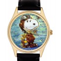 Original Schulz Watercolor Art Snoopy The Aviator Red Baron Peanuts Series Collectible Mens' Wrist Watch