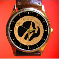 Girl Scouts - Classic Woodcut Logo Art Girls Solid Brass Wrist Watch
