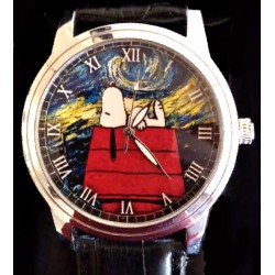Snoopy v/s Van Gogh. "Starry Nights" Existential Symbolism 30 mm Women's Wrist Watch. Gold tone