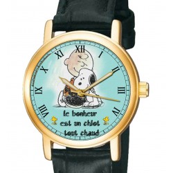 Le Bonheur est un Chiot Chaud, en francais, Snoopy et Charlie Brown, 30 mm Montre-bracelet