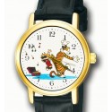 Calvin & Hobbes - ¡Baile sin preocupaciones! Vintage Comic Art Reloj de pulsera de latón sólido