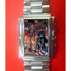 Batman and Superman, Classic Adult Sized Solid Brass Collectible Comic Art Wrist Watch
