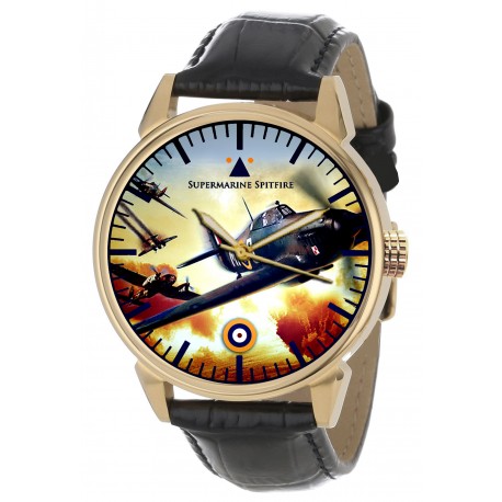 SUPERMARINE SPITFIRE VINTAGE WW-II POSTER FLAME COLOURS SOLID BRASS WRIST WATCH
