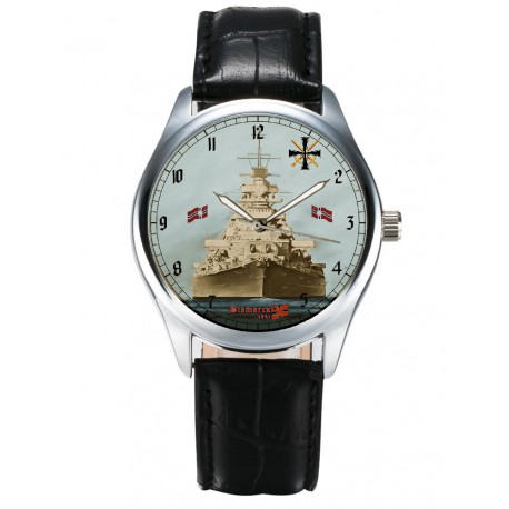 The Battleship Bismarck WW-II Kriegsmarine Sepia Blue Art Collectible 40 mm Wrist Watch