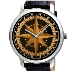 Vintage British Compass Rose Woodcut Art Collectible 40 mm Nautical Theme Watch