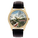 Vintage Mont Blanc France Railway Poster Art Collectible Solid Brass Wrist Watch