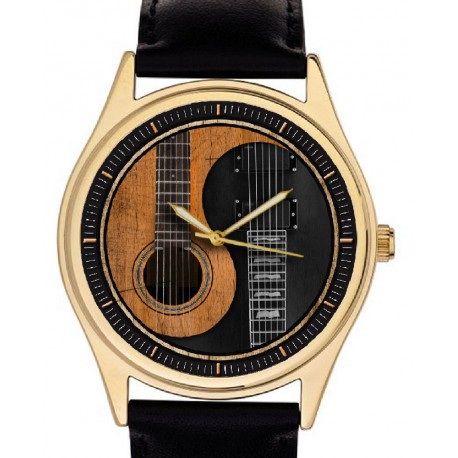 Beautiful Yin Yang Guitar Art Every Guitarist's Collectible Wrist Watch. 40 mm. Brass.