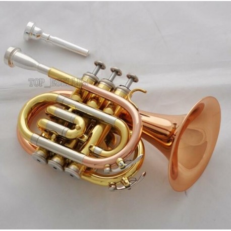 Rose Brass Pocket Trumpet Horn B-Flat 4.842'' Large Bell 2 Mouthpiece With Case