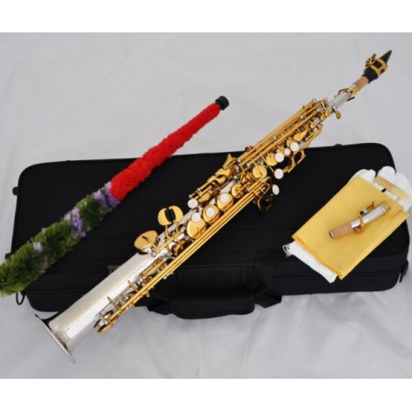 Top Silver Nickel Gold Soprano Saxophone sax High F#, G 2 Necks With Case