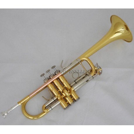 Gold C Key Trumpet with Cupronickel Tuning pipe horn With Case