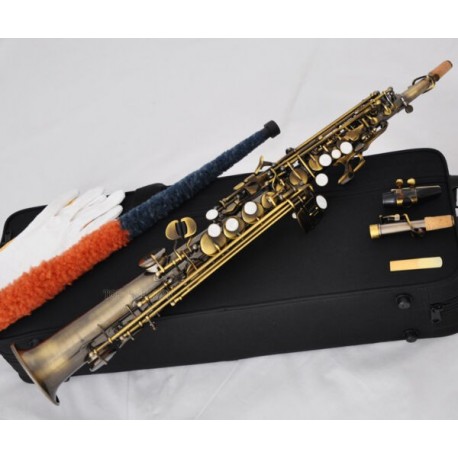 Pro Quality Antique Straight Soprano Saxophone Sax High F#, G. 2 Necks With Case