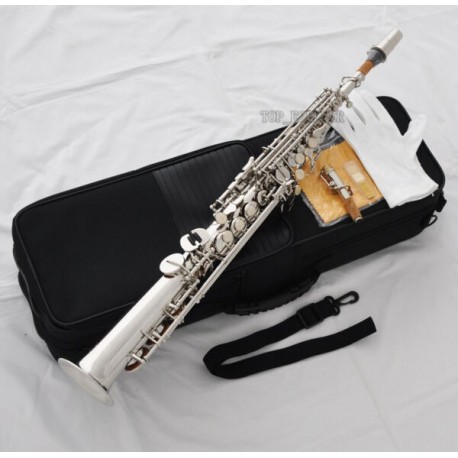 Top Silver nickel Straight Soprano Saxophone Bb sax High F# G Key 2 Necks new
