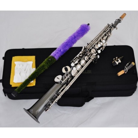 Top Black Nickel Silver Straight Soprano Saxophone Bb sax High F#, G keys 2 necks
