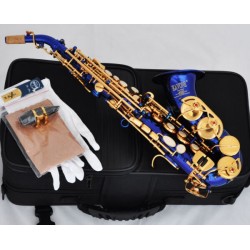 Top New Blue Gold Curved Soprano Sax Saxophone Bb key High F With Case