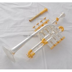 Professional Silver Gold Plated Piccolo Trumpet Monel Valve Bb/A Keys Case