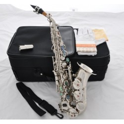 Nickel Silver Curved Soprano Saxophone Bb Sax High F# Abalone Keys + 10 pc Reeds