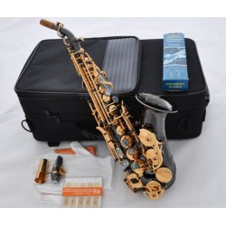 Professional Black Nickel Curved Soprano Sax Saxophone Ablone Key High F W/Case 10x Reed