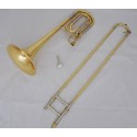 High QULITY Gold Lacq Bass Trombone horn Bb/F Keys Cupronickel slide +Case
