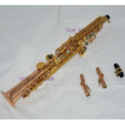 Phosphor Brass Straight Soprano Saxophone High F# Sax Abalone Keys with Designer Case