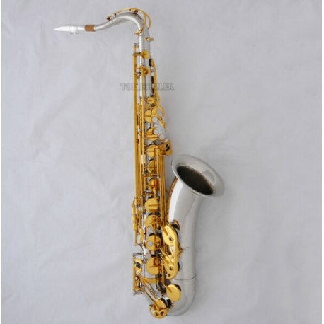 Professional Silver Gold Tenor Saxophone High F# SAX + Metal Mouthpiece with Case