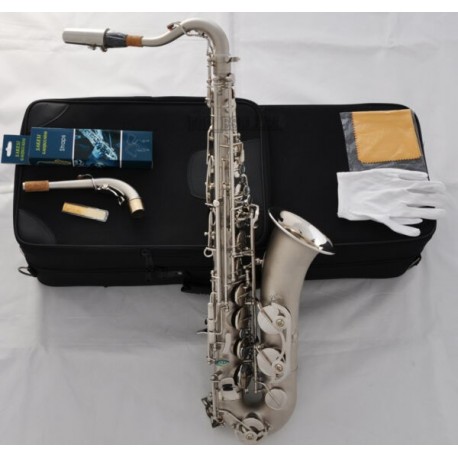 Professional Satin Nickel C Melody Saxophone Abalone Shell High F# Sax, 2 Necks