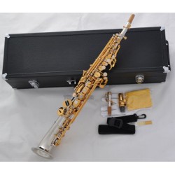 Professional Silver Gold Soprano saxophone Saxello Sax High F#, G key Leather Case