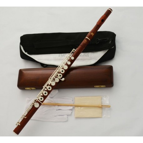 Professional Rose Wooden Silver C# Trill Flute European Headjoint Wood Case