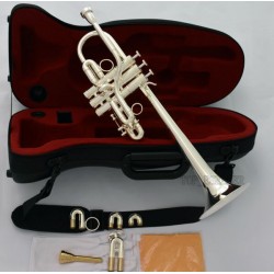 Professional Silver Plated Eb/D Trumpet horn Monel Valve With 2 Mouthpiece Case