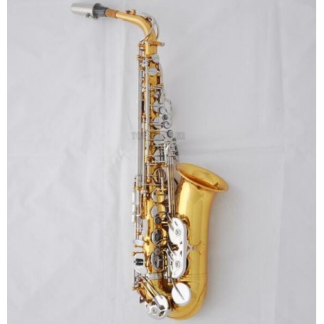 Professional Rolled Tone Hole Alto Saxophone Gold Silver Sax High F# with Case
