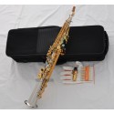 Top Silver Nickel Gold Straight Soprano Saxophone sax High F# ABALONE Keys, 2 Necks