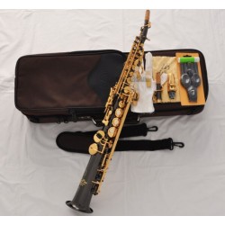 Professional Superbrass Soprano Saxophone Black Nickel Gold Sax Bb High F#, 2 Necks