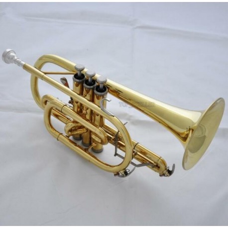 Professional Gold Lacquer Cornet horn Bb Double triggers Trumpet With Case
