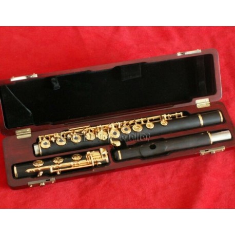 Pro-Grade Ebony Wooden Flute B foot Gold Plated Key 17 Hole Wood Case