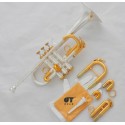 Professional Silver/Gold Plated Eb/D Trumpet 3 Monel Valves with Case, 2 Mouthpieces