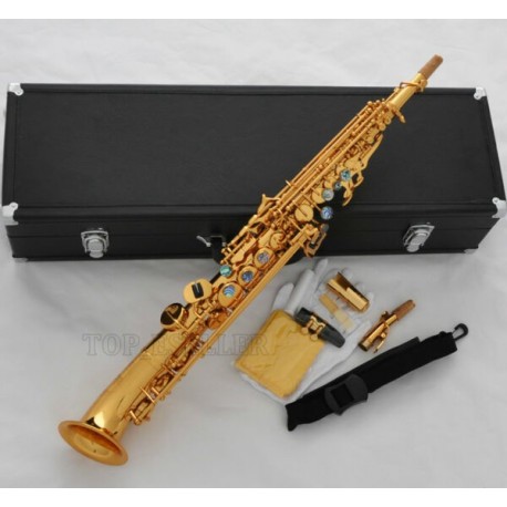 Pro Gold Mercury Soprano Saxello saxophone High F#, G Sax, Curved Bell, ABALONE Keys