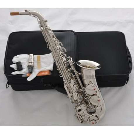 Professional Silver nickel Alto Saxophone Eb sax Black Shell Key High F# with Case