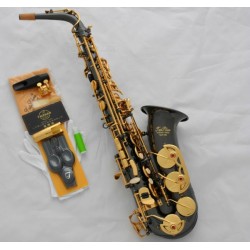 Pro-Grade Superbrass Alto Saxophone Black Nickel Gold Sax High F# with Case