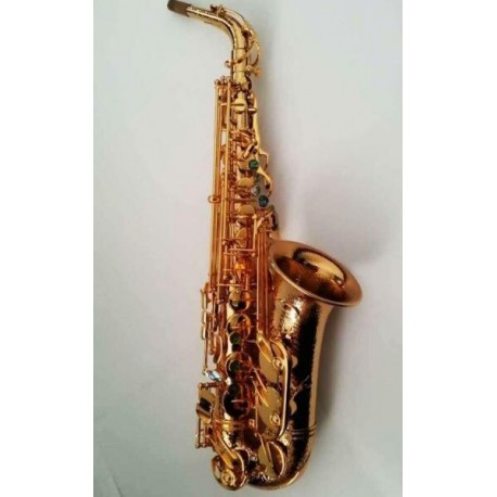 Professional Hand Hammered Gold Plated Alto Saxophone Reversed Neck Great Sound