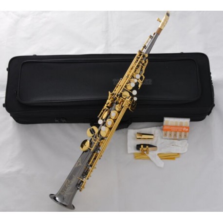 Pro. Neck Built-in Soprano Saxophone Black Nickel Sax Engraved bell Metal Mouth